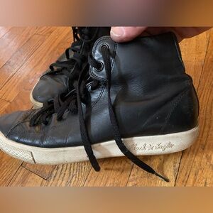 Black Chuck Taylor-Leather High-Top Sneakers with White Sole
